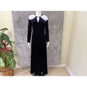 Vintage Cache Y2K Formal Velour Maxi Dress women’s size 10 Blue Rhinestones USA